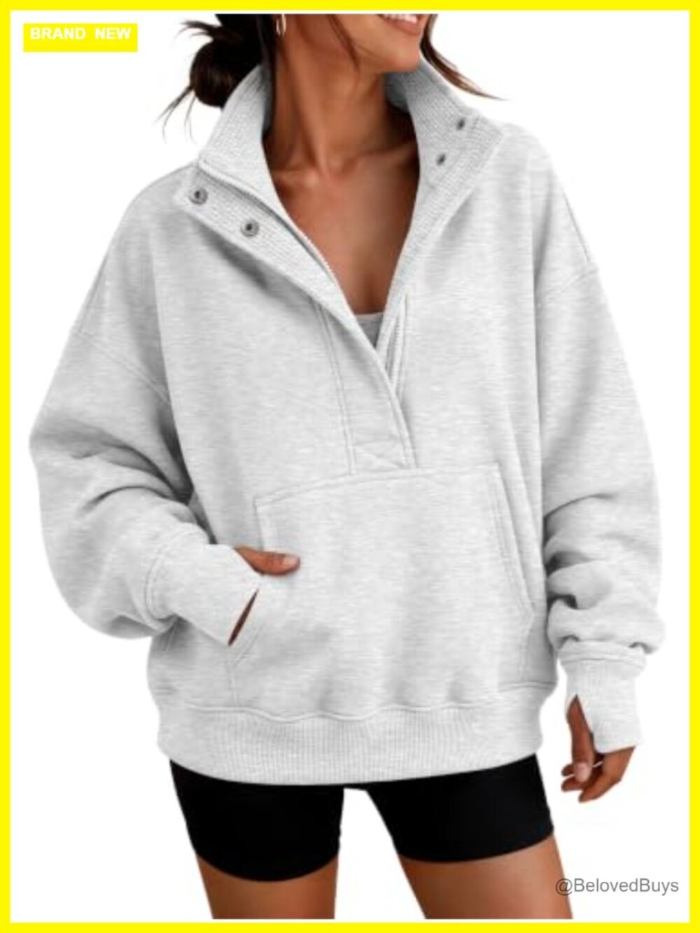 Oversized Quarter Zip Sweatshirt Cotton Poly Blend Pullover Women